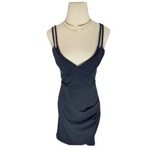 Pretty Little Thing Black Double Strap Wrap Skirt Bodycon Dress Sz 8 New